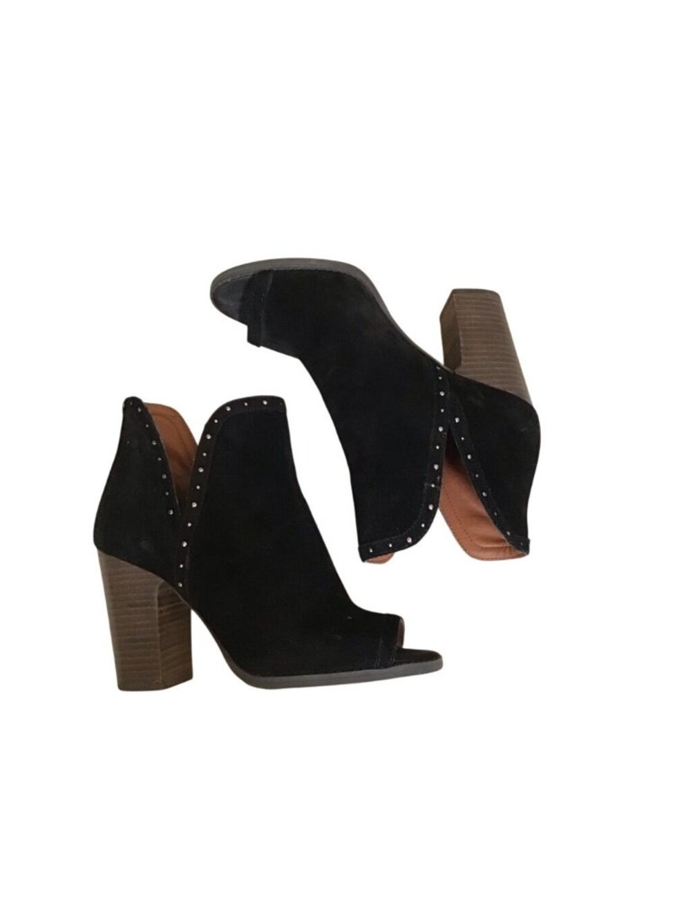 Lucky Brand Womens Libeth Booties 7.5 Ankle Boots Black Suede Studded Pull On